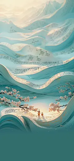 AI建模-渲染-古词 教师节 青色 背景