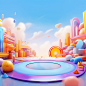 Round stage cute bright colors, candy like colors, no candy,Clear details and clear vision,blind box clay texture, fantasy galaxy background, 3D art, Pixar trend, Disney style, octane rendering, ray tracing, fine details, animation lighting, vibrant color