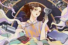 国潮购物漫画海报  - 源文件下载【酷图网】漫画,国潮,购物,节日,开心,电商,活动,