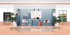 卡通手绘室内空间场景插画背景素材