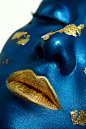 Beauty Alien Halloween Makeup : Beauty fashion Model with blue Skin and gold Lips