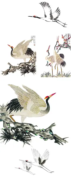 1084 中国风古典古风仙鹤丹顶鹤元素PNG免扣透明图片 PS装饰设计-淘宝网