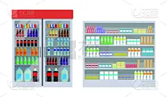 绘画插图,超级市场,架子,矢量,饮料,商务,一个物体,背景分离,冰箱
