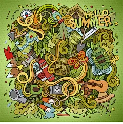 时尚元素精美插画黑白涂鸦背景底纹花纹彩色创意设计海报-淘宝网