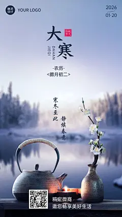 大寒节气祝福问候实景风手机海报