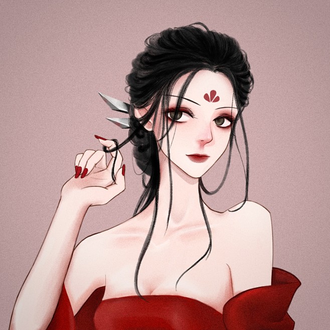 红衣古风御姐妖孽板绘头像