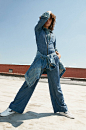 Madewell Denim Wide-Leg Jumpsuit, Chambray Oversized Ex-Boyfriend Shirt, The Oversized Jean Jackie in Capstone Wash (worn around waist) and Tretorn Nylite Plus Sneakers in Leather and Velvet