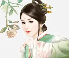 华夏美人高清素材 中国风 人物 古代 古装 古风 宫廷 手绘 皇妃 绿色 美女 花 免抠png 设计图片 免费下载
