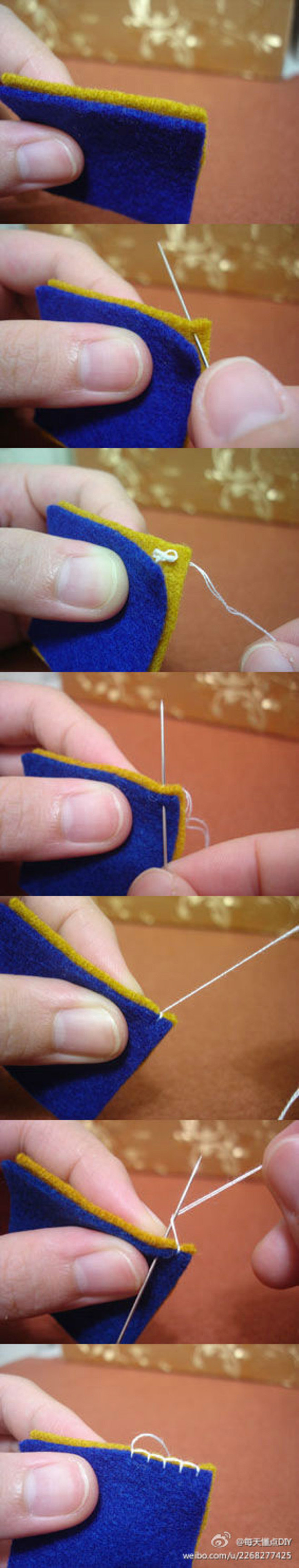 毛边缝是不织布作品最常用针法：第一针时候...