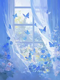 蝴蝶插画 | 淡蓝色的温柔 - 小红书