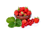 草莓, 樱桃, 浆果, 收获, 集合, 孤立, 背景, 杯, 食品, 甜点, 素, 红色, 成熟, 多汁