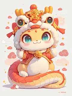 2025蛇年IP戴龙帽的小蛇美漫风格插画11 - 小红书