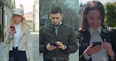 在日常生活中使用智能手机的人的多屏幕。无手机恐惧症——使用手机的人。No-mobile-phone恐