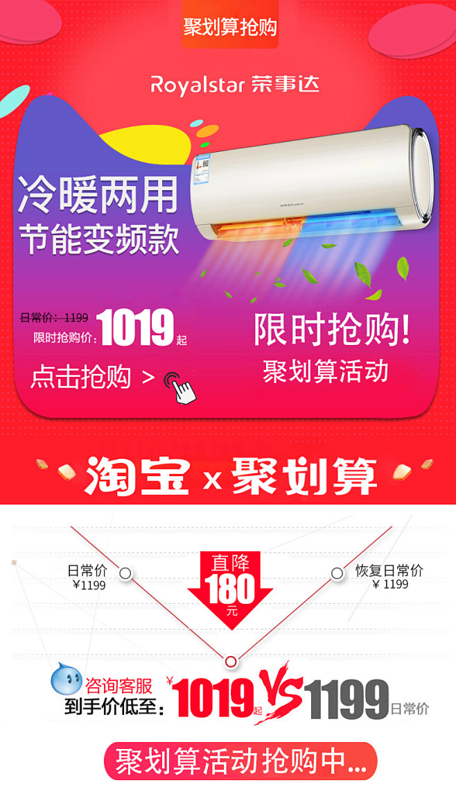 荣事达空调挂机1p大1.5匹单冷暖壁挂式...