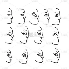 一套手绘线性艺术的女性面孔，连续的线条轮廓，时尚概念，女性美极简。打印矢量插图的t恤，设计，标志的化