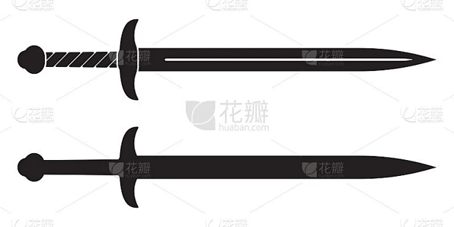 剑图标。中世纪骑士剑的剪影。矢量插图。素材-花瓣网