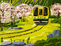 Spring Train train spring paint design innn ui forest illustration