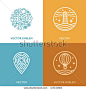 Vector set of logo design template in trendy linear style with icons and emblems - travel agency emblem and tour guide concepts