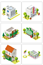 52套 卡通城市建筑扁平化设计立体房子街区城市