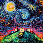 油画作品
梵高的迷妹，由梵高的《Starry Night》新创造的作品，超级美。
作者| twitter：ajaart
#油画##手绘是一种信仰##木木画画#