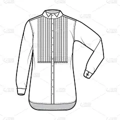 衬衫燕尾服连衣裙技术时尚插图与褶的小夹子围兜，肘折长袖与法式袖口