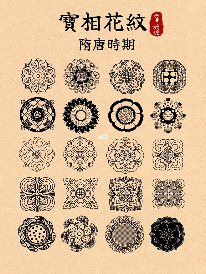 纹样临摹|隋唐时期①不同造型的宝相花-花瓣网