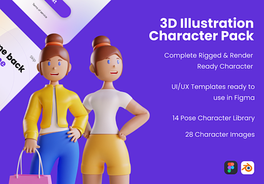 高质量3D人物角色Web UI插画素材 ...