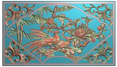 双凤牡丹扇形透雕