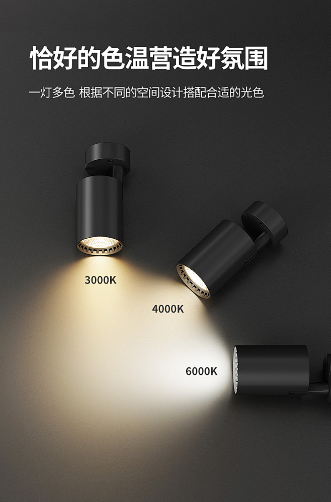 明装射灯可调角度单个家用小吸顶式轨道灯聚...