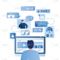 Man sits in front of the monitor screen,social net