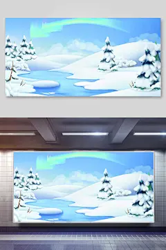 大气下雪风景户外矢量插画
