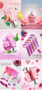 Z180粉红系美容化妆护肤品养颜美妆口红玫瑰广告海报PSD设计素材-淘宝网