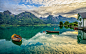 General 1920x1200 nature lake mountains boat clouds reflection