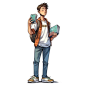 "Please help me create a hand-drawn full-body image of a Chinese high school student. He is holding a book in his hand. He is wearing a T-shirt with a shirt over it and casual pants on the lower body. He has sneakers on his feet and is very bright an