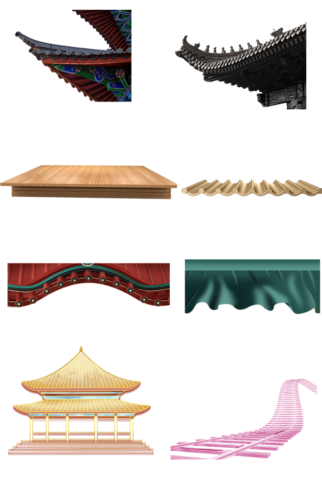屋檐中秋中式素材瓦片桥高清免扣png