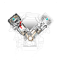 Double overhead head camshaft, DOHC cross section engine illustration.
