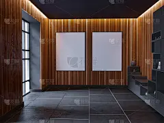 现代明亮的室内与空框架。3D渲染3D插图