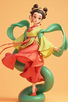 古典汉服蛇年卡通人物