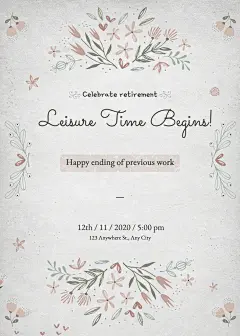 Literary Hand Painted Leaves Decor Retirement Party Invitation Letter