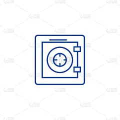 安全、安全、保护、银行线图标概念。安全、保安、防护、银行平面矢量符号、标志、大纲插图。