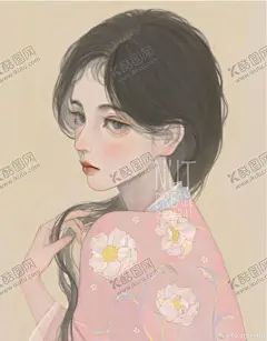 手绘古风女孩头像 【酷图网】女孩,少年,长发,侧脸,粉色,辫子,古风,中国风,