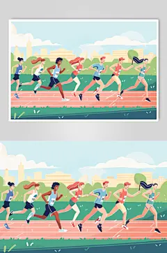 AI数字艺术扁平风校园运动会人物插画
