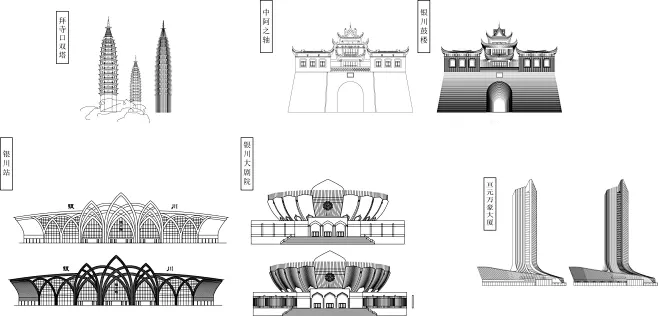 宁夏银川地标建筑城市剪影标志会展背景旅游景点设计素材AI矢量-花瓣网
