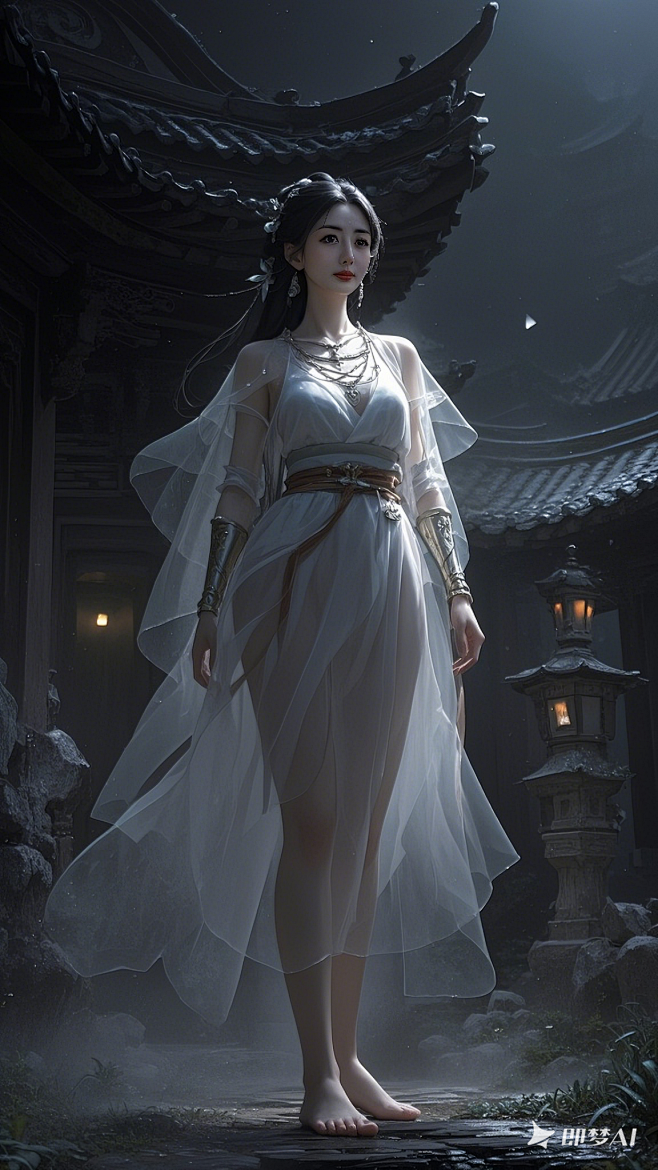 中国女性，古装造型，白色高透短裙，仙气飘...