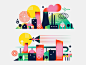 Landscapes technology space travel buildings texture simple nature illustration iconography icon flat