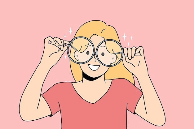 大号眼镜女人描边插画矢量图设计素材