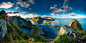 General 2500x1237 nature landscapes sea oceans clouds sunlight Sun mountains rocks fjords Norway towns roads islands
