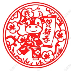 春节窗花手绘新年春节牛年窗花剪纸风格插画素材