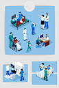 卡通医院体检医疗设备轴测图素材