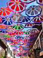 A Colorful Canopy of Umbrellas Returns to the Streets of Agueda, Portugal